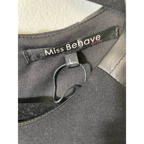 Miss Behave Girls Black Faux Leather Shoulder Dress Sz L - Picture 2 of 3